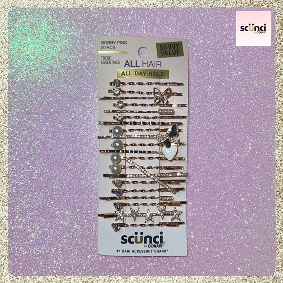 🎀 Scunci Embellished Gold Bobby Pins 20 Pack NWT - Picture 1 of 3